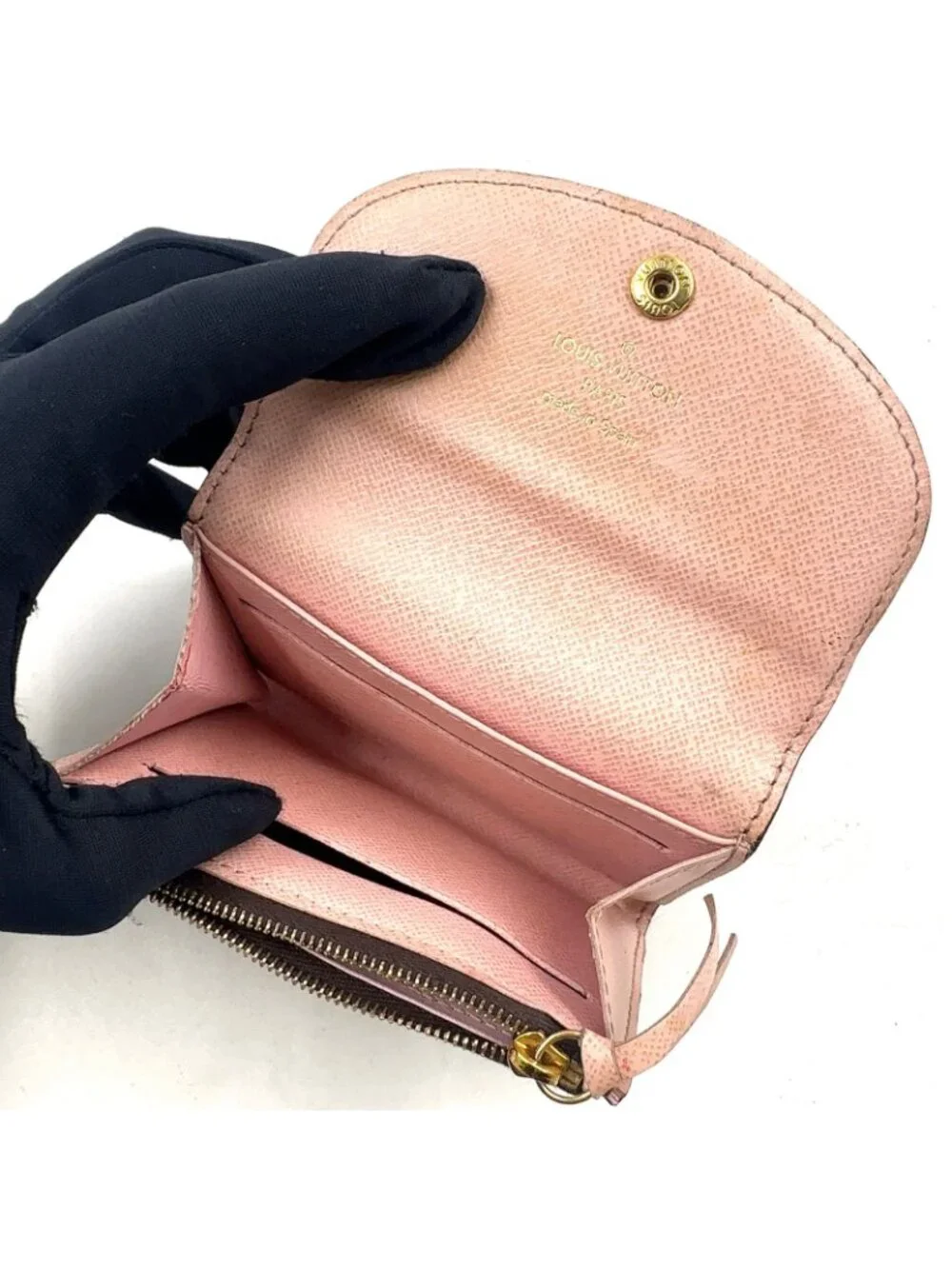 Louis Vuitton Porte-Monnaie Rosalie Damier Ebene Rose Ballerine Leather Brown